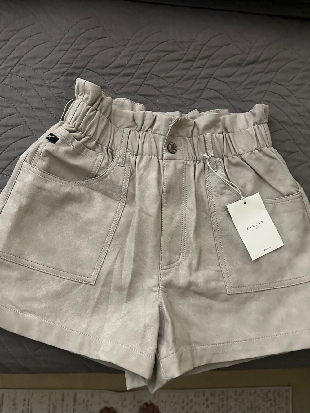 Kancan Light Beige High-Waist Paperbag Shorts